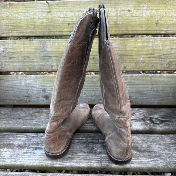 Frye Paige Tall Riding Boots Distressed Taupe Gray Equestrian Size 9.5 Old Money - Picture 4 of 10